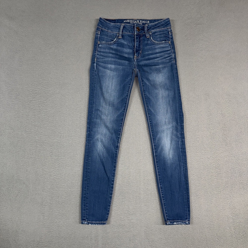 American Eagle Jeans Womens 0 Short Blue Jegging Stretch Distressed Denim Cotton